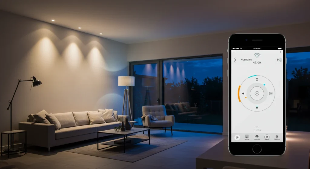 Adjustable smart lighting in a modern living room